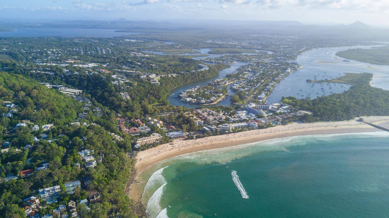 Aerial view of the Noosa River and coastline