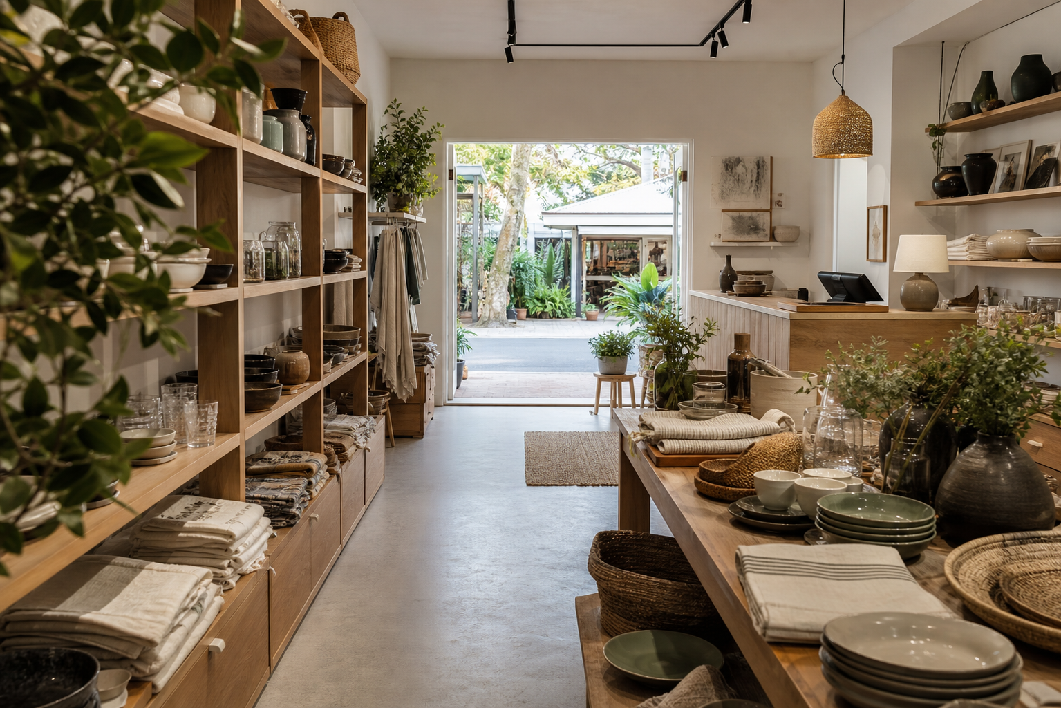Representative curated homewares in a coastal retail store